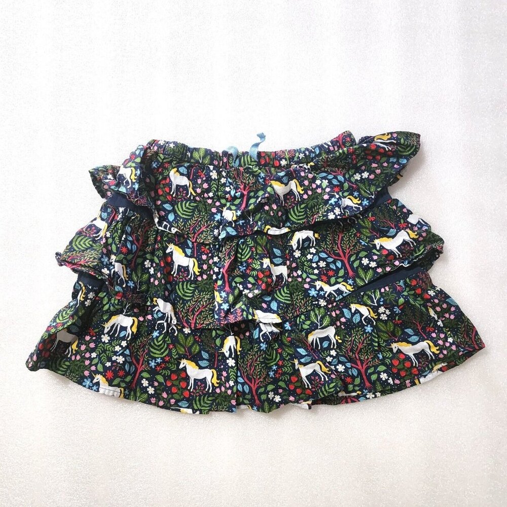 Boden‎ Girls Tiered Skirt Multicolor Floral Unicorn Navy Blue Cotton 9-10Y 140cm